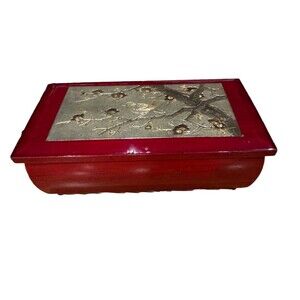 Vintage Westland Co Bird Fur Elise Music Red Jewelry Box  Japan Working
